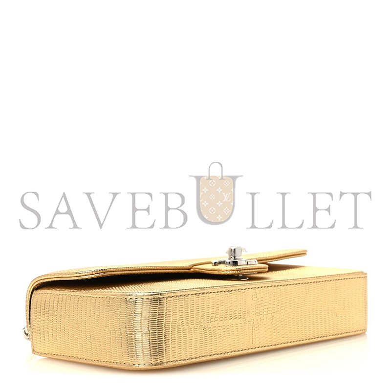 CHANEL MASTER METALLIC CALFSKIN LIZARD EMBOSSED SMALL EAST WEST FLAP GOLD (21.5*12*4cm)